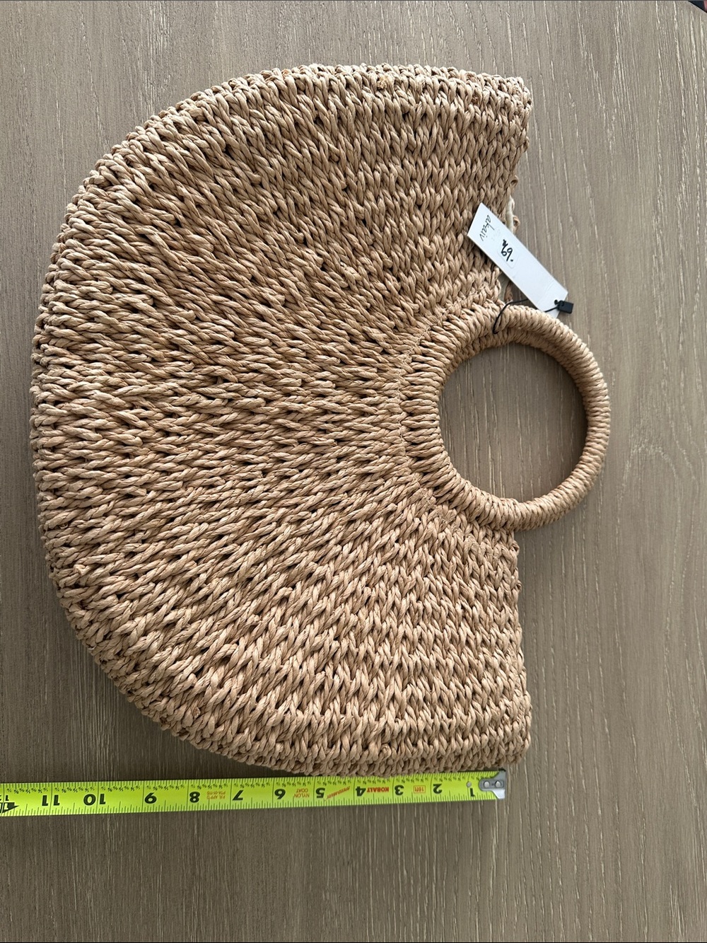 Woven Half-Moon Tote Bag with Round Handles - Natural - Picture 3 of 4